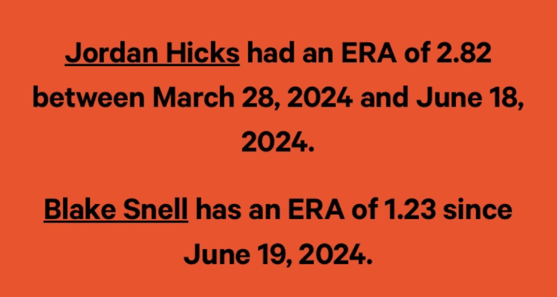 Guys we can just have Hicks pitch the first half of the season and Snell pitch the second half of the season and then we have an easy win every 5 games!!! /s