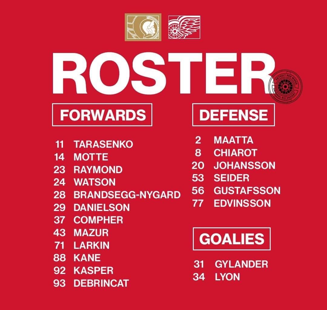 Tonight’s Roster Against Ottawa