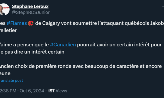 [Leroux] Jakob Pelletier on waivers, will the Habs be interested?