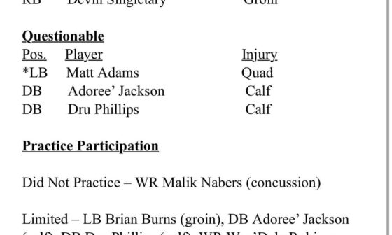 [Vacchiano] The New York Giants’ injury report: WR Malik Nabers is OUT and RB Devin Singletary is DOUBTFUL for Sunday in Seattle.