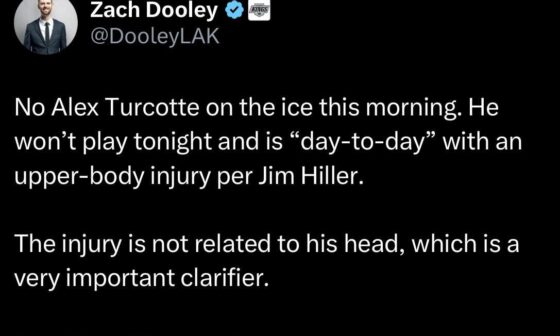 Good news: Alex Turcotte’s injury is not head-related