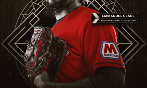 [Guardians] Emmanuel Clase has been named the American League Reliever of the Year for the second time in his career.