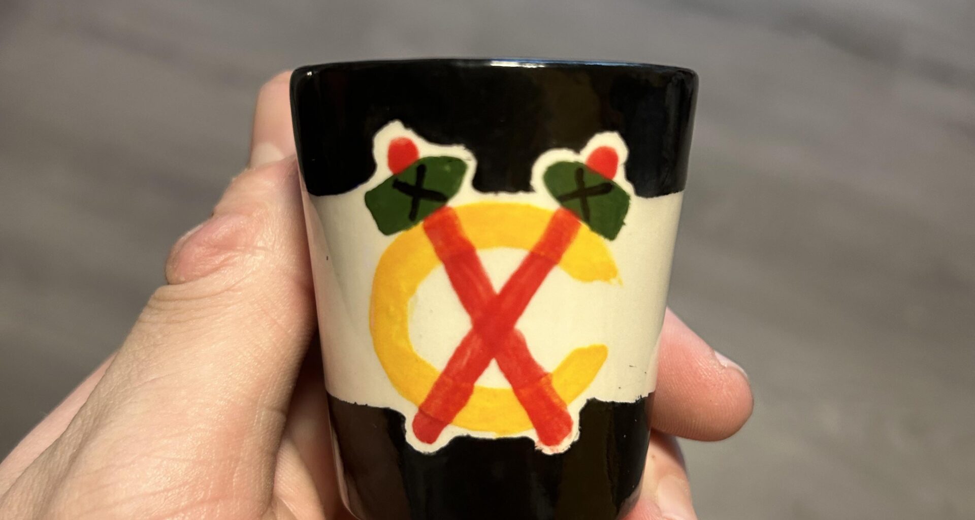 My wife painted me a Hawks shot glass