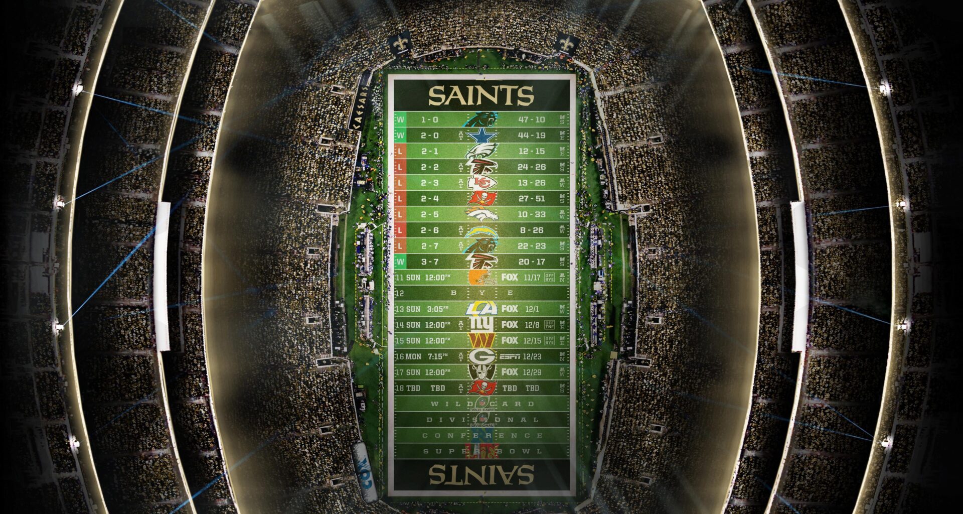 2024 - Stadium Schedule - Wk 10 - Saints (3-7)