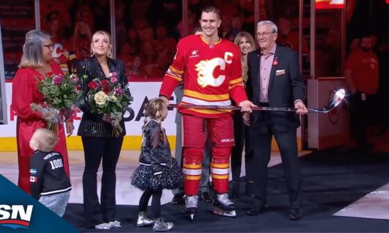 Flames Present Mikael Backlund With Silver Stick In Honour Of 1,000 Games