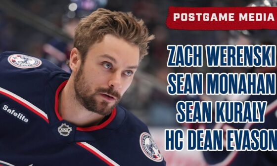 Zach Werenski, Sean Monahan, Sean Kuraly and Head Coach Dean Evason | Postgame Media