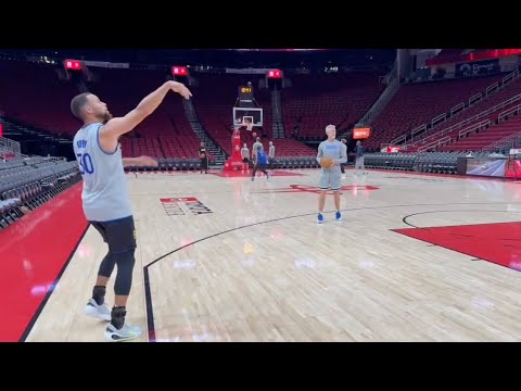 Steph Curry in lastest practice before Houston Rockets Game, Warming up from ankle injury