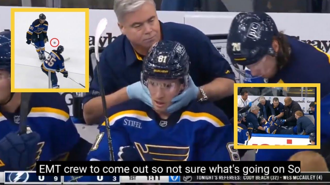 💔 St Louis Blues hockey's  Dylan Holloway HORRIFIC INJURY and collapsed against Tampa Bay Lightning