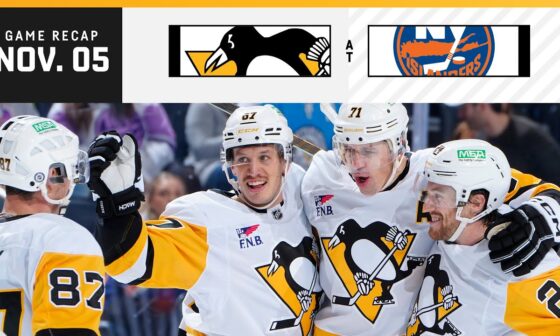 GAME RECAP: Penguins at Islanders (11.05.24) | Malkin, Rakell Each Have Two-Point Nights