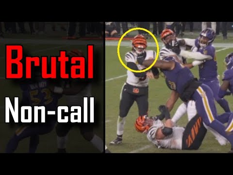 The refs don't call this a facemask, which ends the game | Cincinnati Bengals Vs Baltimore Ravens