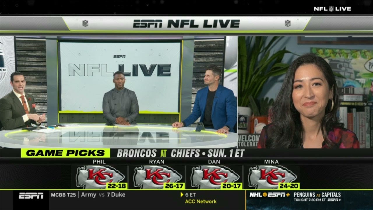 NFL LIVE | 9-0 for Patrick Mahomes! - ESPN crew picks Kansas City Chiefs beat Denver Broncos in WK10