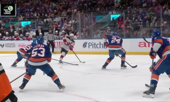 Jack Hughes scores a powerplay goal against the New York Islanders