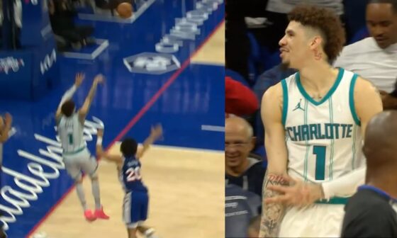 LaMelo Ball hits insane 3 falling out of bounds to force OT vs 76ers 😱