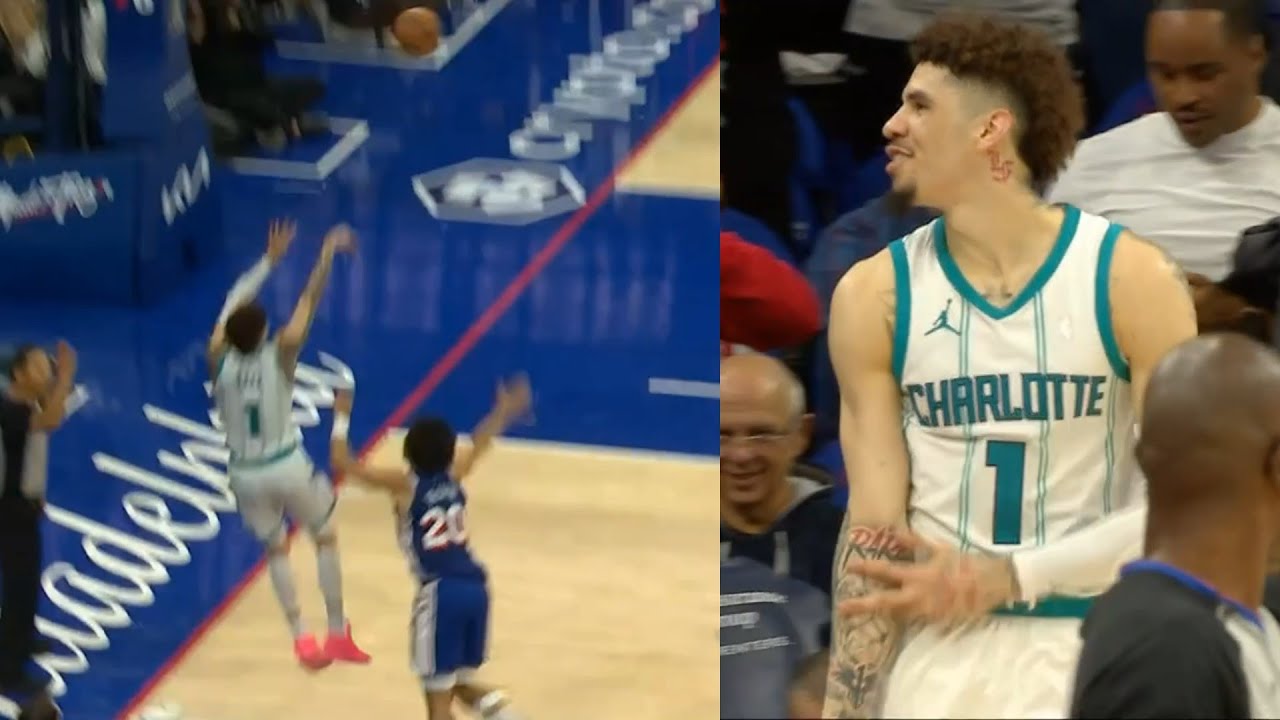 LaMelo Ball hits insane 3 falling out of bounds to force OT vs 76ers 😱