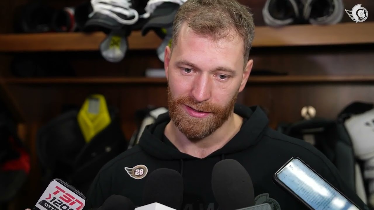 Nick Cousins, Claude Giroux, Travis Green Pregame Media vs PHI