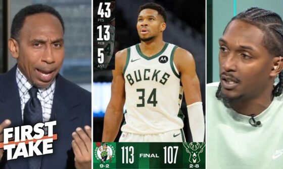 FIRST TAKE | "Giannis' 43 Pts weren't enough" - Lou Williams reacts to Bucks fall to Celtics 113-107