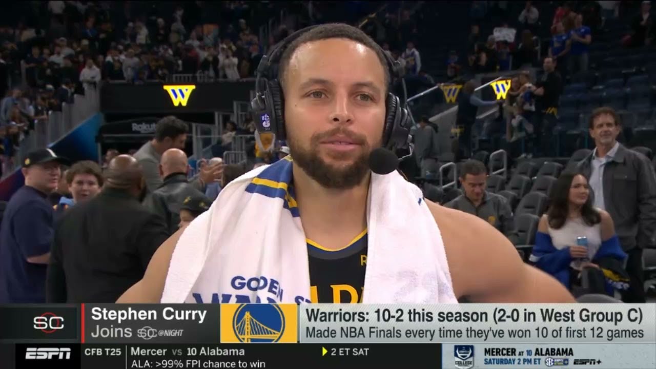 Stephen Curry tells ESPN SC on Warriors improves to 10-2 with 123-118 win over Grizzlies