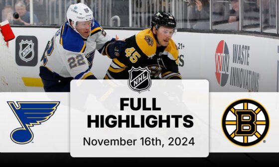 NHL Highlights | Blues vs. Bruins | November 16, 2024