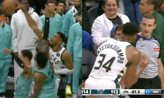 Giannis dunks on Miles Bridges then gets HEATED at refs for foul at end of game vs Hornets