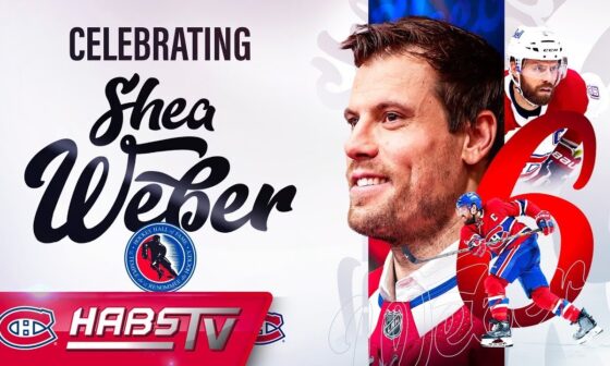 Shea Weber watches his tribute video at the Bell Centre