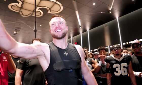 Darren Rizzi's Game Ball to Taysom Hill in Saints Locker Room after Win