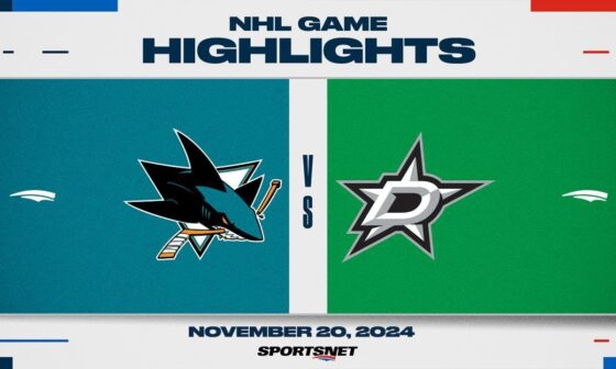 NHL Highlights | Sharks vs. Stars - November 20th, 2024