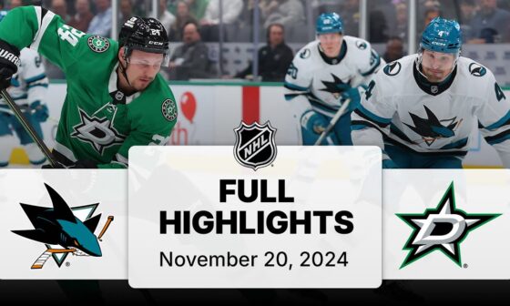 NHL Highlights | Sharks vs. Stars - November 20, 2024