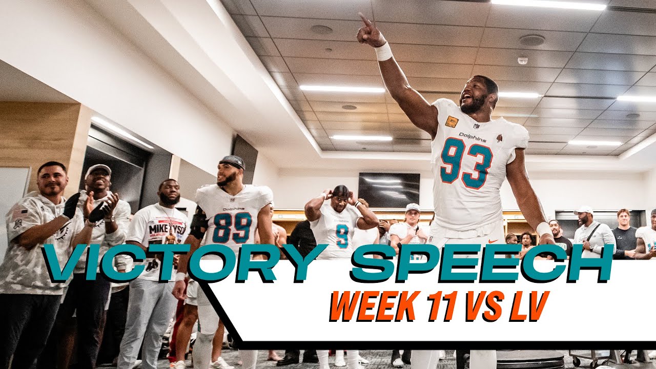 Listen in on the VICTORY SPEECH from Mike McDaniel and Calais Campbell l Miami Dolphins