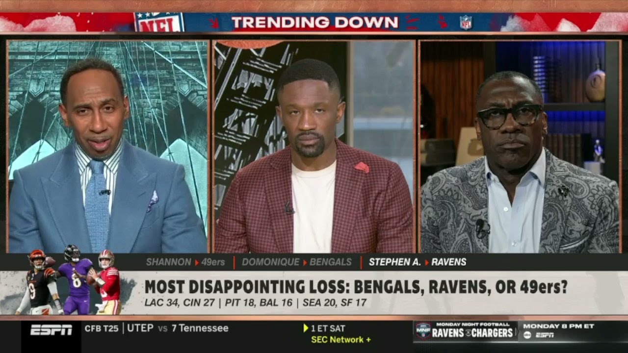 FIRST TAKE | Most disappointing loss: Bengals, Ravens, or 49ers? - Stephen A. and Shannon debate