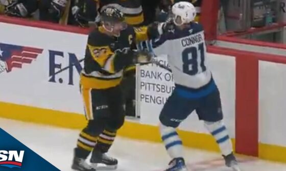 Penguins' Crosby and Jets' Connor Exchange Punches in Unlikely Tilt