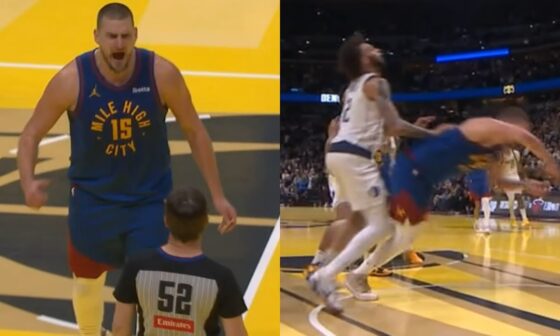 Nikola Jokic gets so heated at ref for saying he flopped after shoved in back