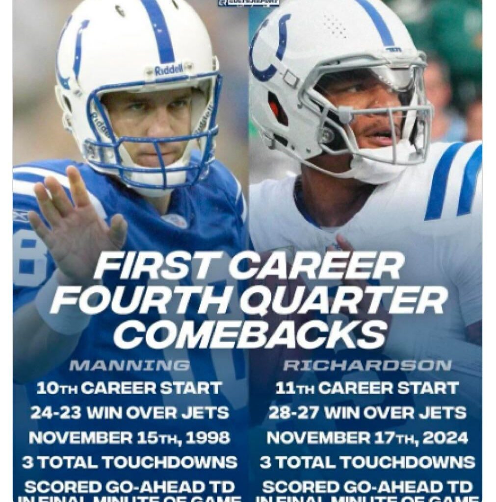 Apparently, young Colts quarterbacks like playing the Jets in November. Haha