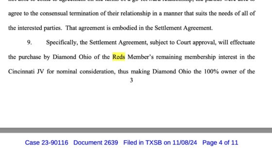 [Drellich] News: the Cincinnati Reds are leaving Diamond Sports Group, per a court filing. They'll need a new broadcast partner.