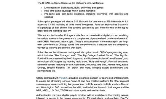 CHSN Officially Announces Streaming Pricing