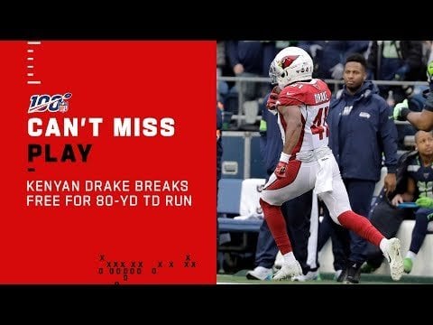 In honor of Seattle week, here’s Kenyan Drake running 80 yards for a TD in Arizona’s 27-13 win over the Seahawks in 2019.