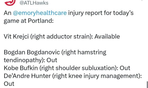 Injury report update: Vit - available; Bogi, Bufkin, Hunter, Zeller - out