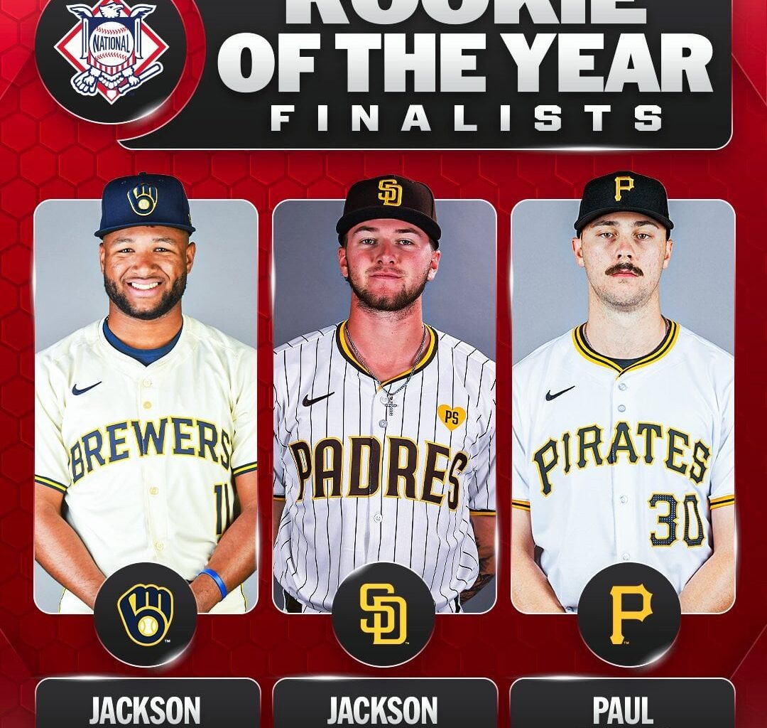 MLB on X: "Your 2024 @officialBBWAA NL Jackie Robinson Rookie of the Year Award finalists: Jackson Chourio Jackson Merrill Paul Skenes https://t.co/dNgGWwyvR5" / X