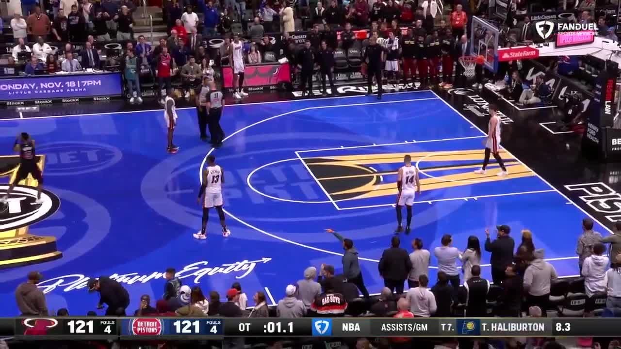 [Highlight] The Pistons tie the game with 1 second left in OT with a beautiful inbounds alleyoop to Jalen Duren, and then Erik Spoelstra has a huge brain fart and calls timeout despite not having any. Heat get a technical foul and the Pistons get a FT + possession and win the game