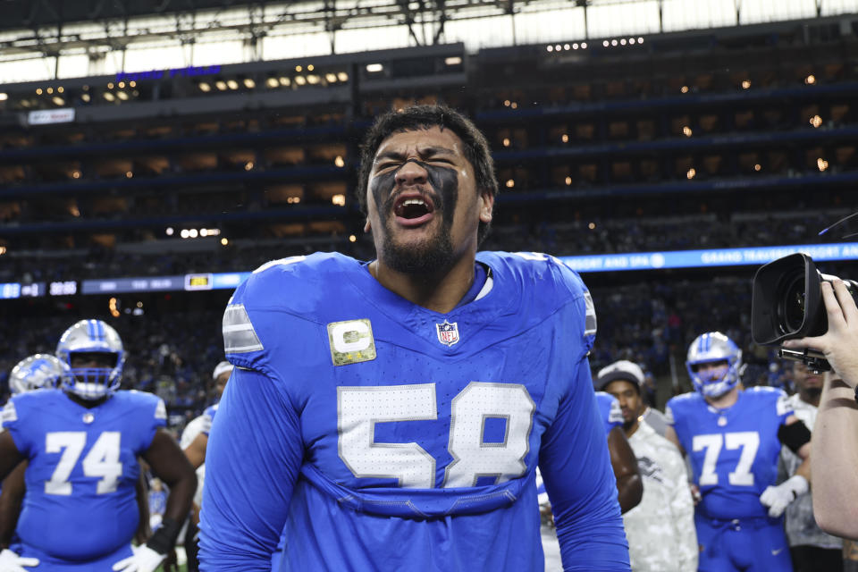 Penei Sewell of the Detroit Lions had his number called for a trick pass play against the Bears. (Kara Durrette/Getty Images)