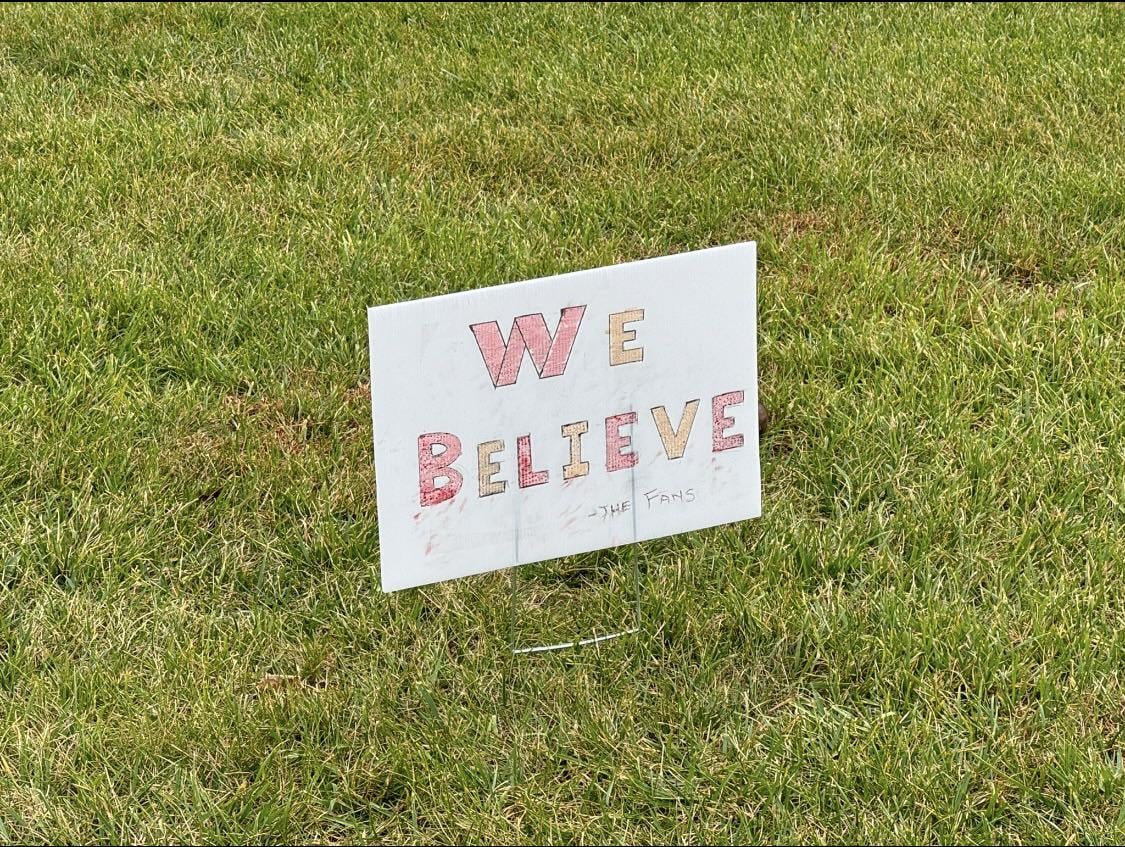 Someone put this sign up in front of the Commanders practice facility today