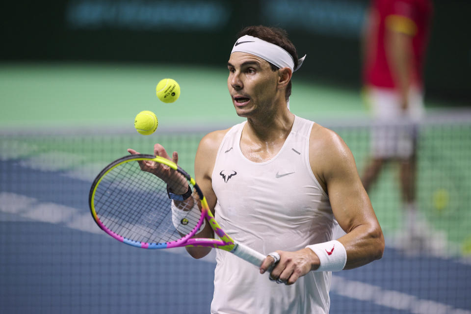 Nadal during a practice session on Monday. (Francisco Macia/Quality Sport Images/Getty Images)