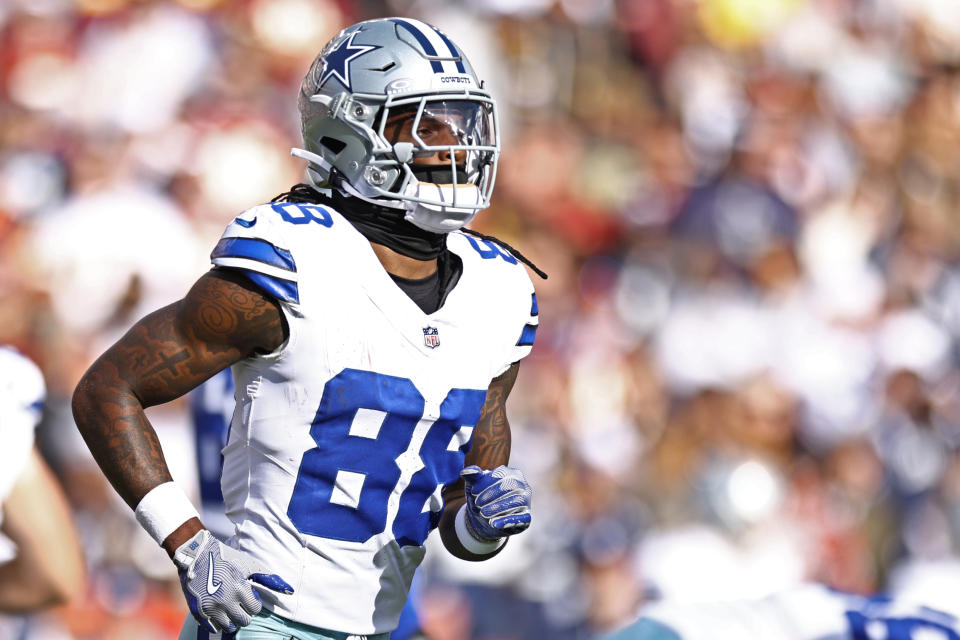 LANDOVER, MARYLAND - NOVEMBER 24: CeeDee Lamb #88 of the Dallas Cowboys looks on against the Washington Commanders at Northwest Stadium on November 24, 2024 in Landover, Maryland. (Photo by Timothy Nwachukwu/Getty Images)