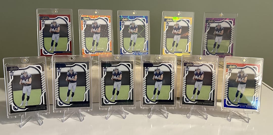 Some love for our leading receiver last week. My (in progress) rainbow of Alec Pierce’s Absolute Rookie Card.