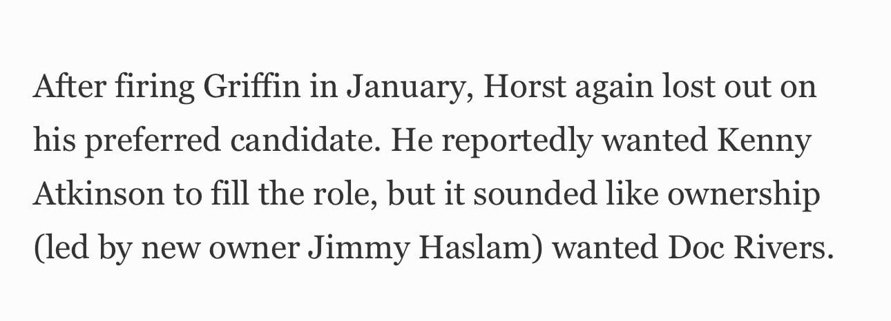 Reports out of Milwaukee that Jimmy Haslam (part owner) influenced the Bucks to go with Doc Rivers over Kenny Atkinson. They're currently 2-7. Just Haslam things.