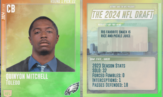 Quinyon Mitchell has not allowed a touchdown in coverage since the 2022 season. He scored two in 2023. All-Pro caliber in 2024. Here’s his Draft Day thread.