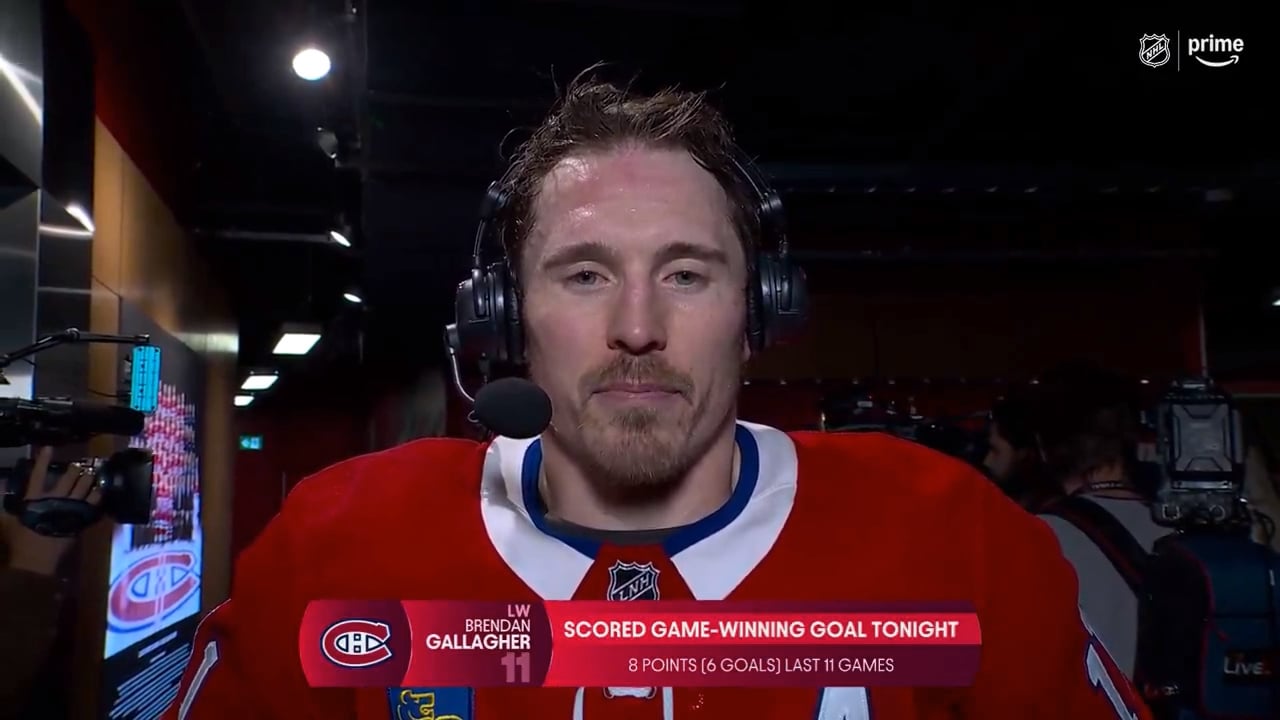 Brendan Gallagher's postgame interview on Prime: "Very proud to put on this sweater, it's not lost on me."