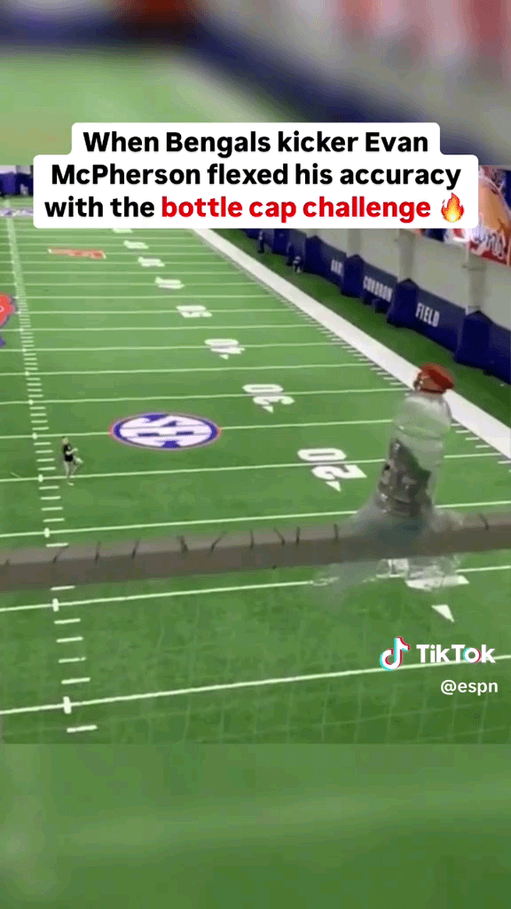 A kicker takes the bottle cap challenge