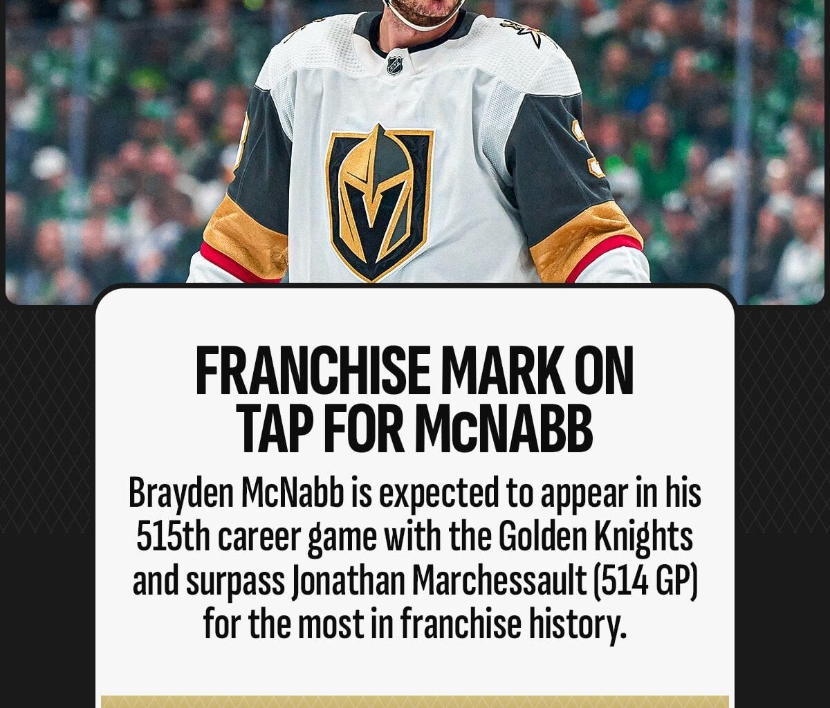 [NHL PR] Brayden McNabb has been with the @GoldenKnights since Day 1. This 'Golden Misfit' will set a franchise record on a nationally televised broadcast.