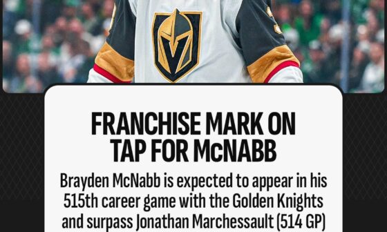 [NHL PR] Brayden McNabb has been with the @GoldenKnights since Day 1. This 'Golden Misfit' will set a franchise record on a nationally televised broadcast.