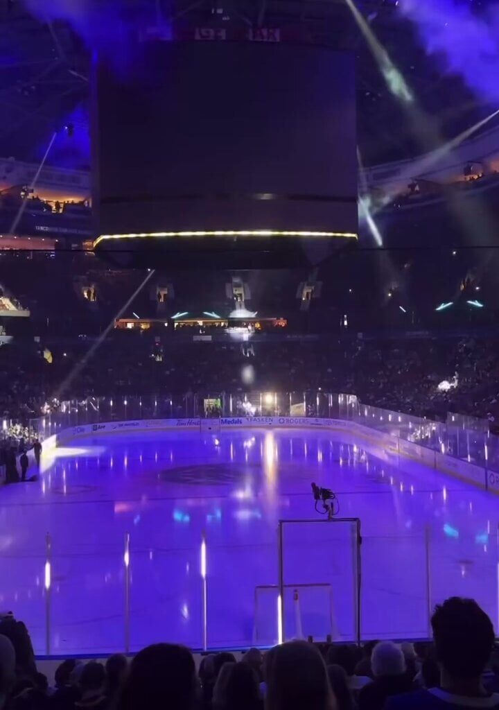 [Coco] The duality of a hockey player. Brännström scores his first goal as a Canuck tonight and a couple short hours later he’s holding an umbrella over his lil doggo so she can poop in the rain